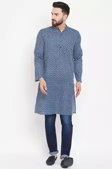Blue woven linen men-kurtas