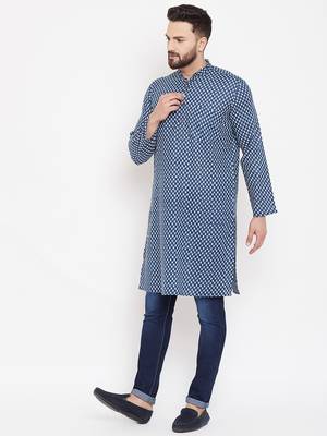 Blue woven linen men-kurtas 3