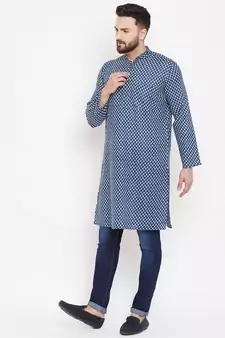 Blue woven linen men-kurtas