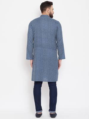 Blue woven linen men-kurtas 4