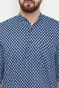 Blue woven linen men-kurtas