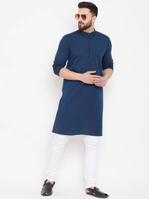Blue woven pure cotton men-kurtas 1