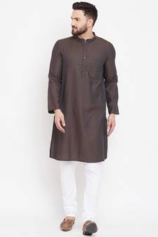 Brown woven pure cotton men-kurtas