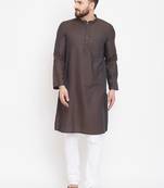 Brown woven pure cotton men-kurtas