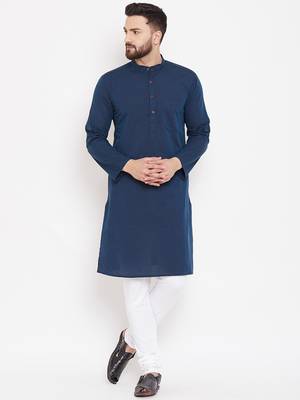 Blue woven pure cotton men-kurtas 2