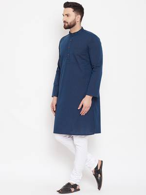 Blue woven pure cotton men-kurtas 3