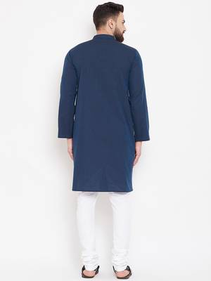 Blue woven pure cotton men-kurtas 4