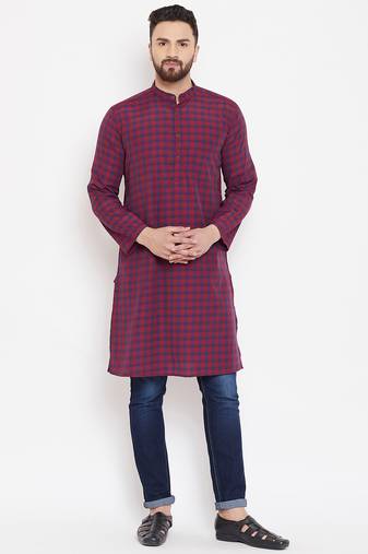 Maroon woven linen men-kurtas