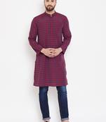 Maroon woven linen men-kurtas