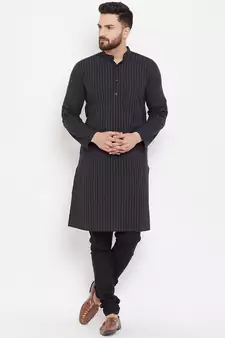 Black woven pure cotton men-kurtas