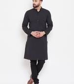 Black woven pure cotton men-kurtas