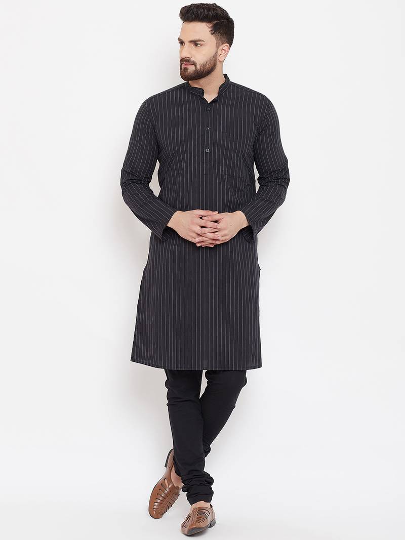 Black woven pure cotton men-kurtas
