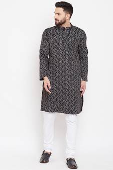 Black woven pure cotton men-kurtas