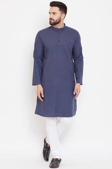 Blue woven pure cotton men-kurtas