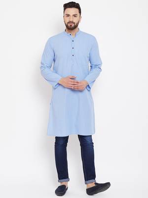 Blue woven cotton men-kurtas 1