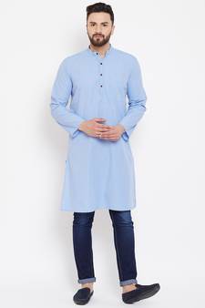 Blue woven cotton men-kurtas