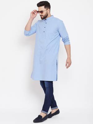 Blue woven cotton men-kurtas 2