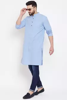 Blue woven cotton men-kurtas
