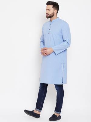 Blue woven cotton men-kurtas 3