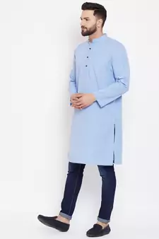Blue woven cotton men-kurtas