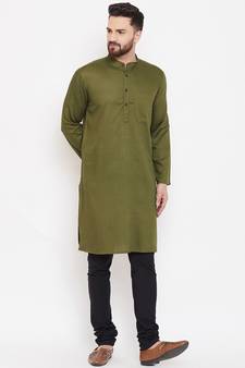 Green woven linen men-kurtas