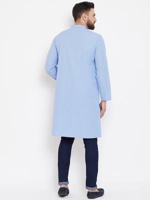 Blue woven cotton men-kurtas 4