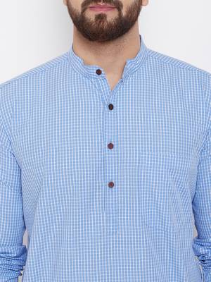 Blue woven cotton men-kurtas 5