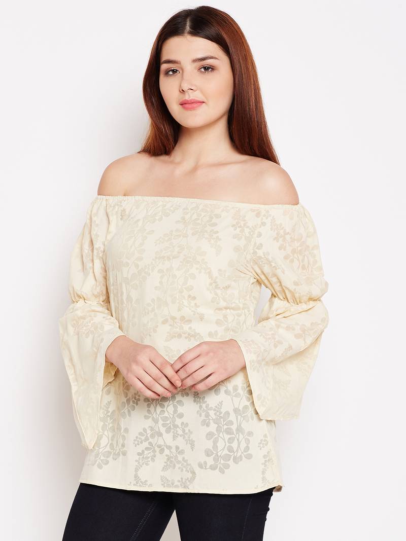 Beige Floral One-Shoulder Top