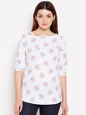 Women's White and Multicolor Floral Printed Cotton Top 1
