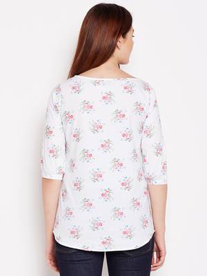 Women's White and Multicolor Floral Printed Cotton Top 2