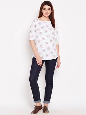 Women's White and Multicolor Floral Printed Cotton Top 3
