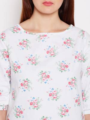 Women's White and Multicolor Floral Printed Cotton Top 5