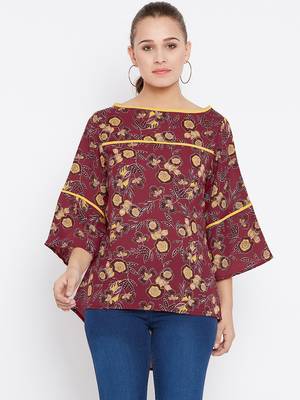 Women's Maroon and Multicolor Floral Printed Georgette Top 1