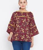 Women's Maroon and Multicolor Floral Printed Georgette Top