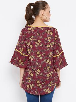 Women's Maroon and Multicolor Floral Printed Georgette Top 2