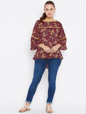 Women's Maroon and Multicolor Floral Printed Georgette Top 3