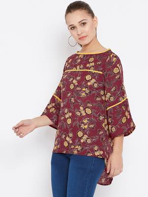 Women's Maroon and Multicolor Floral Printed Georgette Top 4