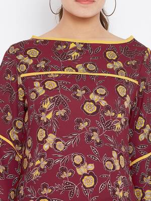 Women's Maroon and Multicolor Floral Printed Georgette Top 5