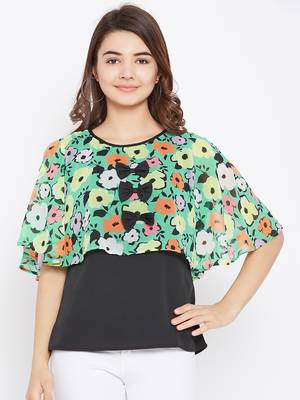 Women's Multicolor & Black Color Floral Printed Georgette Top 1