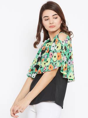Women's Multicolor & Black Color Floral Printed Georgette Top 4