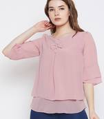 Women's Peach Color Plain Georgette Top