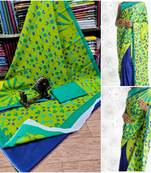 Green Blue Soft Mulmul Cotton Saree (Shibori Print) with Blouse Piece