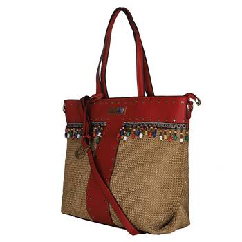 Esbeda Red Color BIG Size Jute tote-bags For Women 3