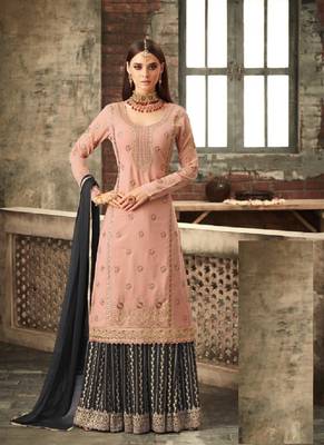 Light Pink And Gray embroidered georgette semi stitched salwar with dupatta 1