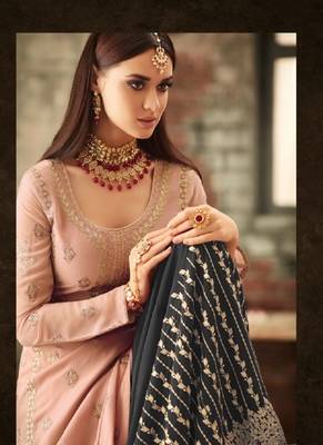 Light Pink And Gray embroidered georgette semi stitched salwar with dupatta 2