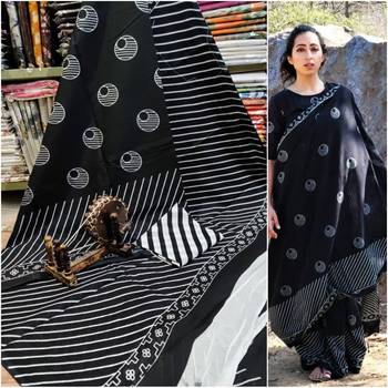 Black Soft Mulmul Cotton Saree with Blouse Piece 1