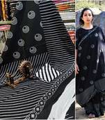 Black Soft Mulmul Cotton Saree with Blouse Piece
