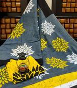 Grey Yellow Black Soft Mulmul Cotton Saree with Blouse Piece