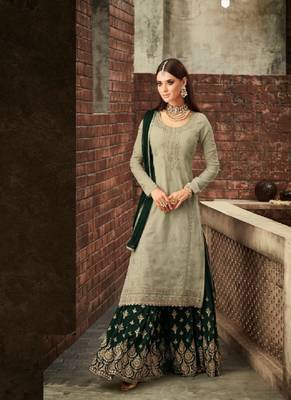 Light Green embroidered georgette semi stitched salwar with dupatta 1