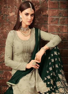 Light Green embroidered georgette semi stitched salwar with dupatta 2